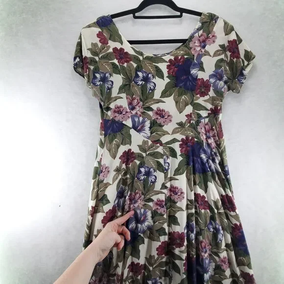 7/8 All That Jazz Midi Dress Plum Purple Floral Short Sleeve Vintage 80's 90's - Picture 12 of 14